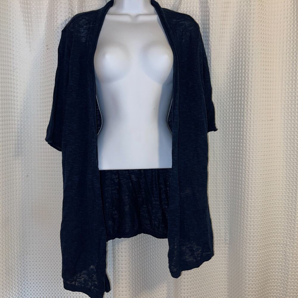 J. Jill Wearever Collection Navy Blue Open Cardigan Duster Size 1X Linen Cotton